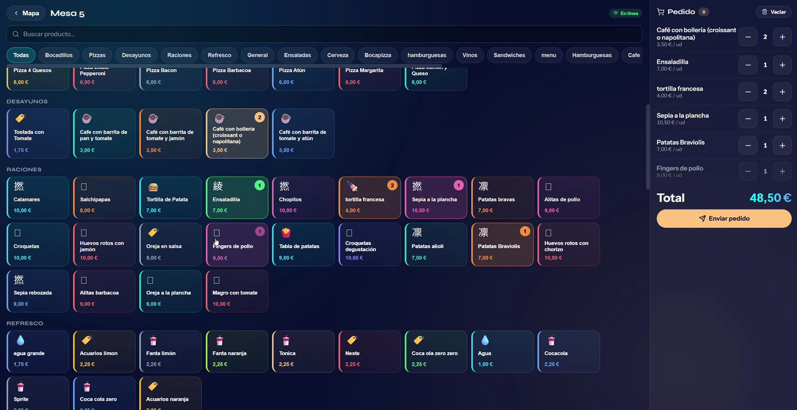 TPV NextMind: Toma de comanda desde la carta
