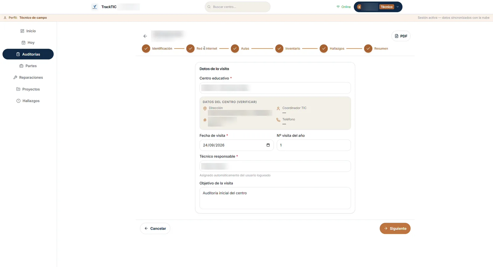 TrackTIC: Paso 1 de la auditoría: identificación del centro