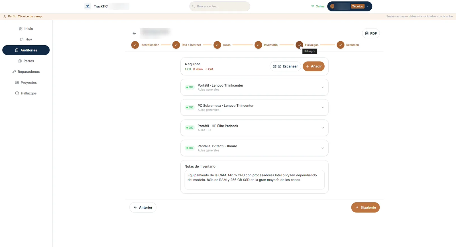 TrackTIC: Inventario por aula con escáner de códigos