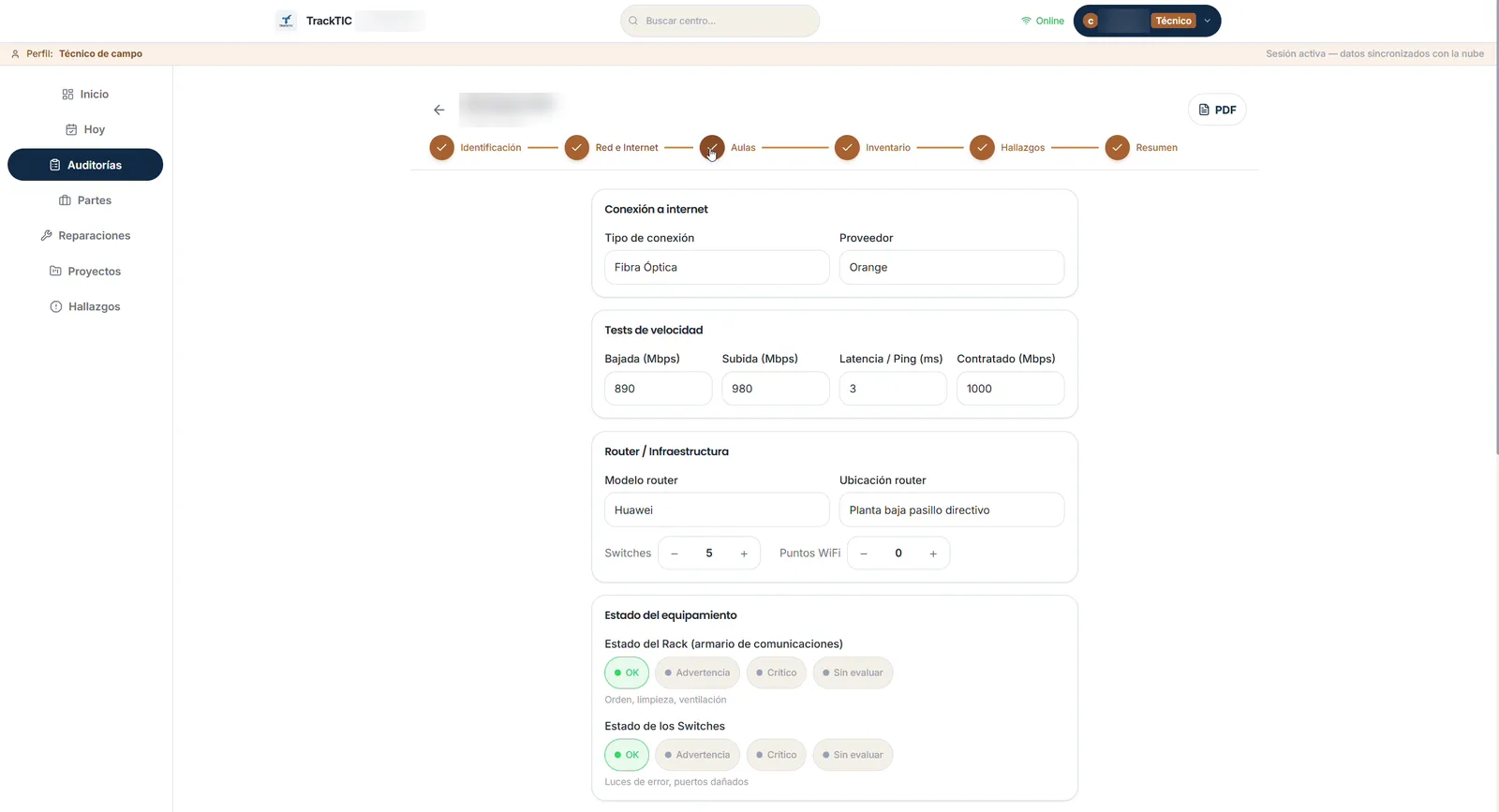 TrackTIC: Red e internet con tests de velocidad y semáforo