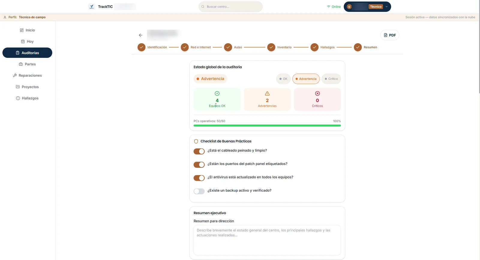TrackTIC: Resumen y informe para dirección